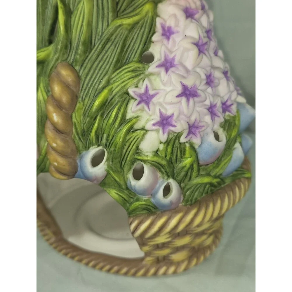 Vintage PartyLite Ceramic Flower Basket Tealight Candle Holder Spring Floral